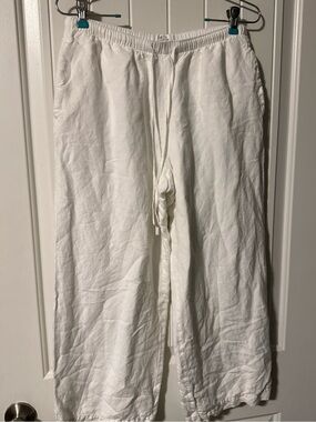 Loft Women’s White Linen Drawstring Pants Sz small